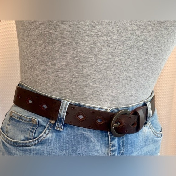 UNISEX dark walnut genuine quality Leather Belt fits 35’’ waist‎ or less size M - Picture 13 of 14